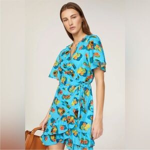 Rachel Antonoff 100% cotton Abby citrus print Short Sleeve wrap dress EUC